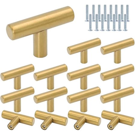 15 x 12 mm lådknoppar längd 50 mm T-bar rostfritt skåpdörrhandtag (guld)