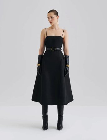 Malina Calista Exaggerated Hip Midi Dress - Black - 36