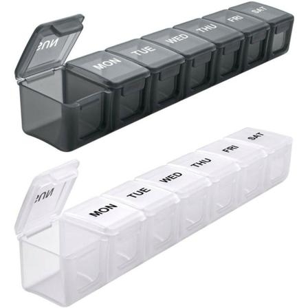 Fransk Ukentlig Pilleboks, 7 Dagers Pilleboks med 14 Rom, Pilleboks Ukentlig Pilleboks - 2 stykker (svart + hvit)
