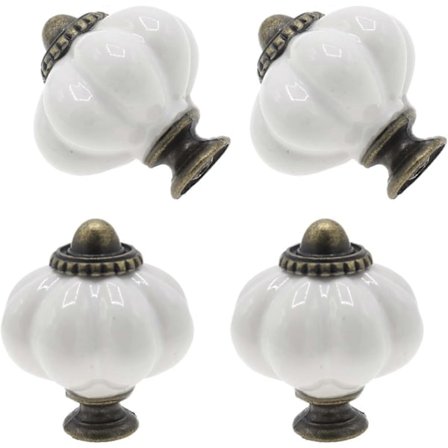 4 st Vita Pumpa Vintage Keramiska Skåpsknoppar, Vintage Lådhandtag och Knoppar, Dekorati
