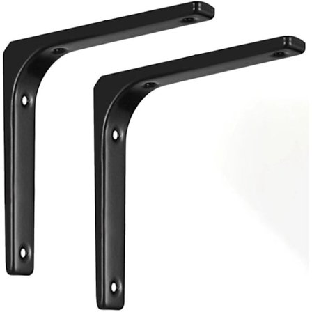 2 STK Kraftige L-formede Hylleknekter, 150x125mm, Svarte Vegghyllestøtter med Skruer