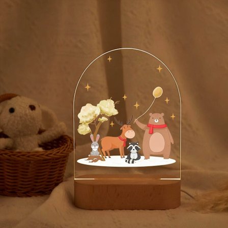 Nattlampa med tecknat namn, dekorativ lampa för barnrum, djurlampa, dopgåvor, födelsedagspresent till barn nattlampa