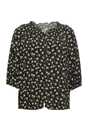 Carlollimegan 3/4 Smock Shirt Aop Black ONLY Carmakoma