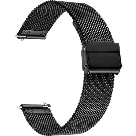 Armbandsband i rostfritt stål med snabbspänne för män och kvinnor 20mm. Svart, L: