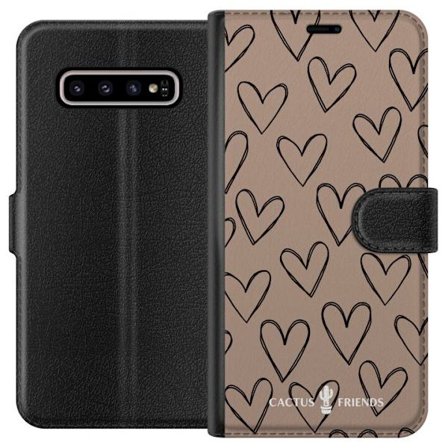 Kompatibel Tegnebogsetui til Samsung Samsung Galaxy S10+ Cactus and Friends - Earthy Sketch Hearts