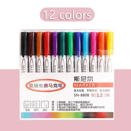 8 STK/12 STK Dobbellinjeomrisset penn tusjpenner 12FARGER 12FARGER