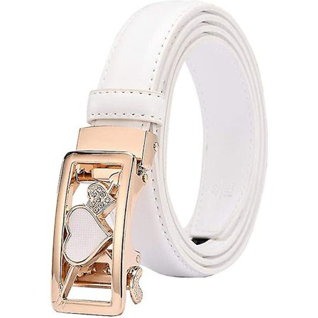 Dames Ægte Læderrem Med Hjerte Spænde Casual Automatisk Ratchet Spænde Bælter Med Justerbar 1pcswhite