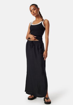 Bubbleroom - Linen Blend Maxi Skirt - Black - Kläder