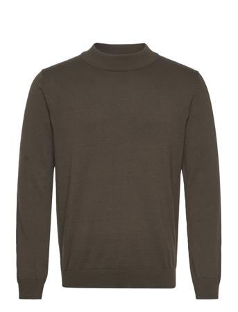 Slhrobert Ls Knit Mock Neck W Neulepaita Pyöreä Kaula-aukko Ruskea Selected Homme