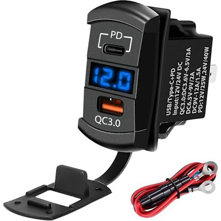 12v Usb-pistorasia, keinukytkin Usb-laturi Usb C -autonlaturi ja nopea 3.0 sovitin Pd-latauspaneeli moottoripyörän Usb-laturi vedenpitävä sininen Led-