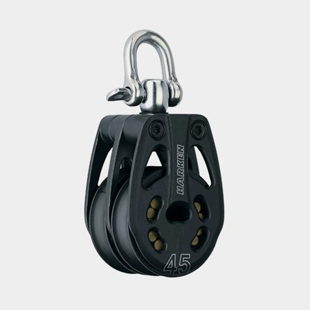 Harken 45mm dubbelblock med svirvel i svart komposit och rostfritt stål för segling, hög prestanda och kvalitet