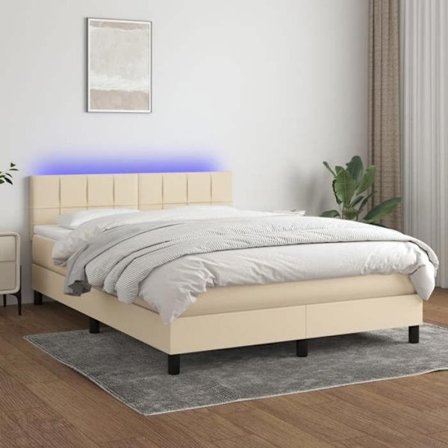 Maison Exclusive - Sengebund med lameller og LED madras Creme 140x200 cm Stof