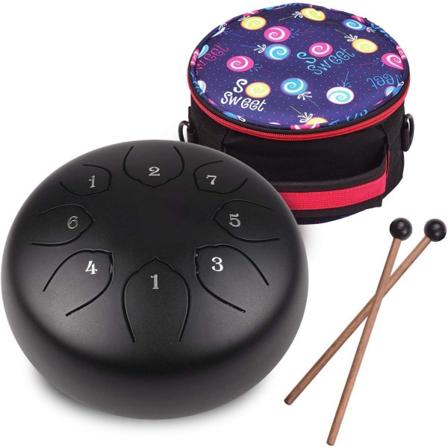 Ståltromme 6 tommer 8 toner C-nøkkel Handpan tromme perkusjonsinstrument med musikkbok for meditasjon musikalsk utdanning Black