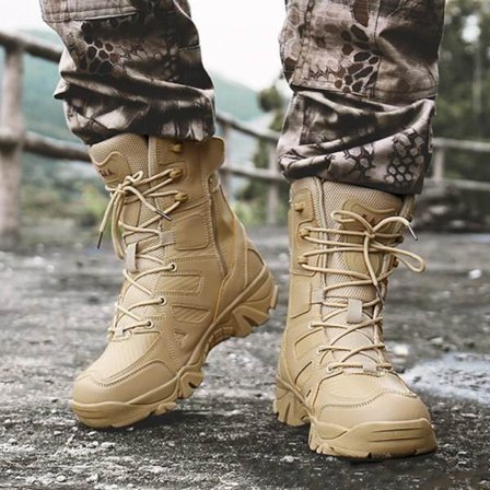 Herr Tactical High Top Combat Boot Rund Toe Outdoor Halkfri Brun 46