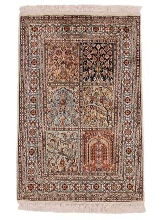 64X95 Tapis Cachemire Pure Soie D'orient Marron/Noir (Soie, Inde) Carpetvista