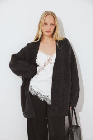 NA-KD Strickjacke mit Tasche - Oversize Pullover - Grau - L (EU 42-44)