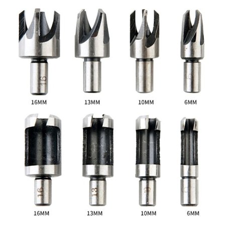 8 stk. Træprop-Skærer Bor Sæt Kulstofstål Titanbelagt Træbearbejdning Fasebor Bits Lige og Konisk Konisk 5/8" 1/2" 3/8" 1/4" Skæring