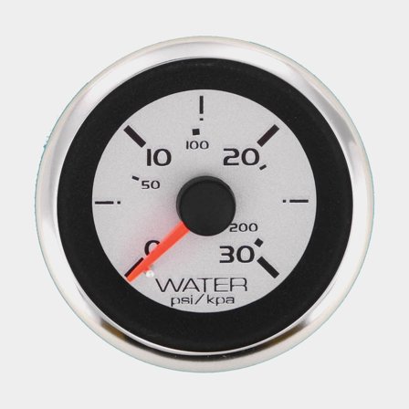 Manometr wody Veethree Argent, nieparujący, Ø52 mm, 12 V, WP, srebrny/czarny/biały, 0 - 30 psi + czujnik - Jachtowa