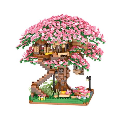Kirsebær Bonsai Træ Byggeklodser Sæt DIY Sakura Blomster Planter Klodser med Lys Træhus Model Romantisk Gave til Kæreste