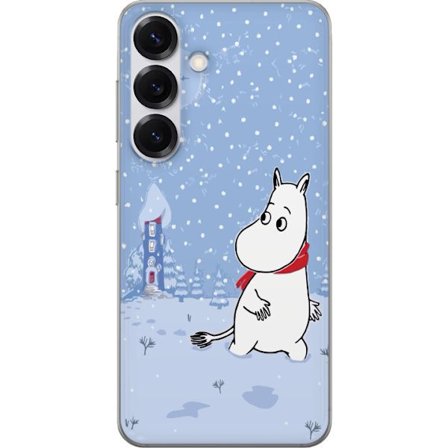 Samsung Galaxy S25 Gennemsigtig cover Står i et stille vinterlandskab med snefald, blå toner og måne, hvor den rolige stemning skaber en blød og v