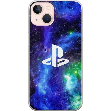 Kompatibelt Mobildeksel til Apple iPhone 13 Playstation-logo mot galaksebakgrunn kosmisk spilldesign med sterke farger perfekt for spillere og konsoll