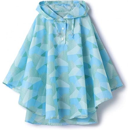 Barn Regn Poncho Huvjacka Regnrock, Geometrisk Blå, L