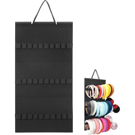 Hængende Hårbøjle Organizer, Hårbånds Organizer, Hængende, 30 Kroge, Hårbånds Opbevaringspose, Hængepose, til Hårbånd, Skab, Væg og Dør (Sort