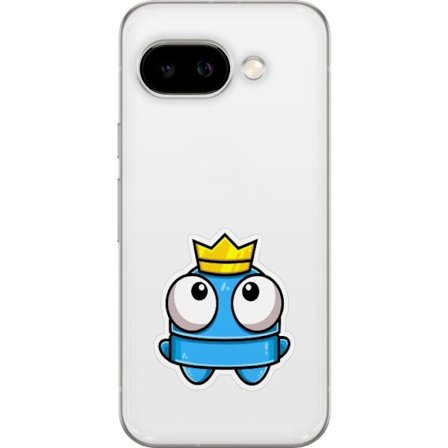 Kompatibel Mobilcover til Google Google Pixel 9a Blå tegnet figur med krone og store øjne i legende kongelig stil