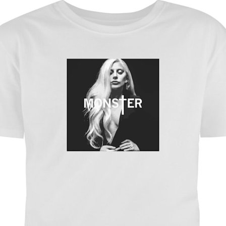 T-Shirt Lady Gaga Monster svartvit porträtt Gaga MONSTER text svartvit ikonisk design