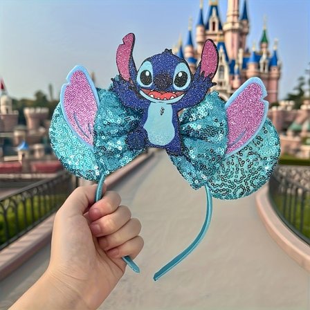 1 stk. (BabyStitch) Offisielt kostymehodebånd med glittervinger og Stitch-ansikt - Rollespilltilbehør egnet for kvinner og menn, bursdagsfest