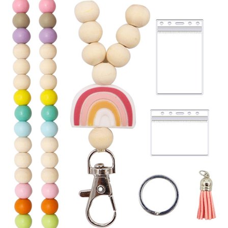 Fargerik Lanyard med Treperler og Regnbue-charm - ID-kortholder for Lærere, Mote Nøkkel- og ID-Lanyard for Kvinner, Boho Perle-tilbehør