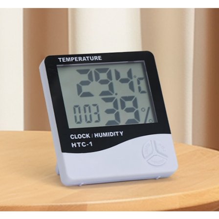HTC-1 Hjem Termometer med Elektronisk Vækkeur - Kreativt Termometer og Hygrometer med Stor Skærm - Bærbart Visuelt Vækkeur