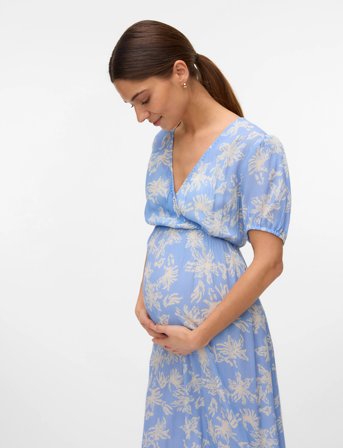 Mamalicious Mlalika Tess S/S Wo Midi Dress - Blue - S