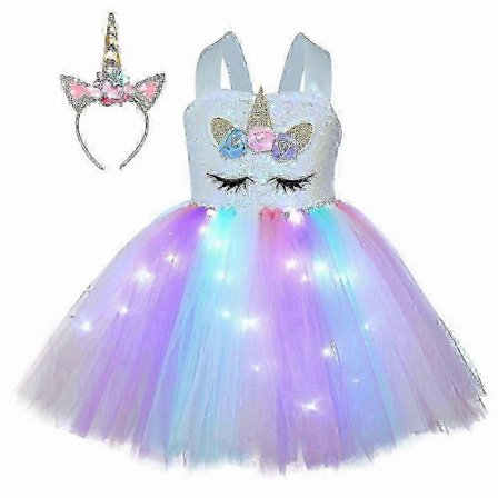 Piger Regnbue LED Lysende Kjole med Enhjørning Design til Fester og Events