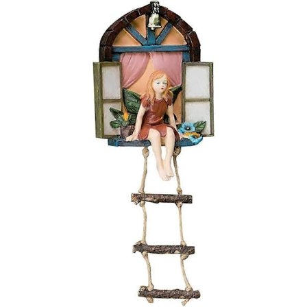 Miniatyr Flicka Fé, Fé Trädgårdsfönster Staty Miniatyr Flicka Stege Hängande Träd Skulptur Mikro Landskap Ornament Dekoration, Fé Trädgårdsfönster