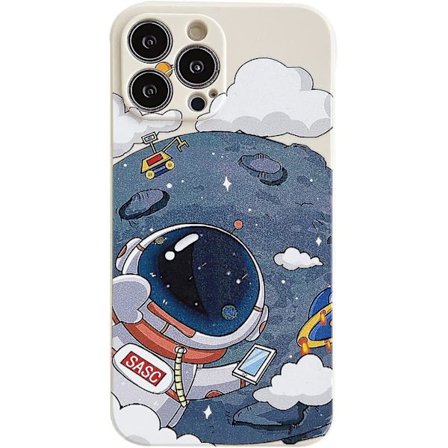 Sött skal till iPhone 13, Cool tecknad astronaut planet måne rymddesign Snygg mjuk TPU stötdämpande halkfri skyddande trendigt skal (iphone 1