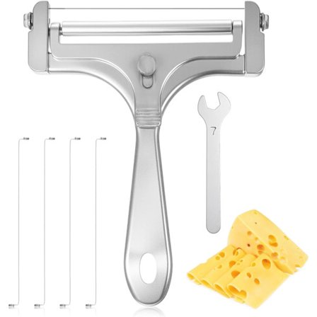 Ostehøvl og osteskærer, justerbar håndholdt ostehøvl i rustfrit stål med 4 strømkabler (sølv)