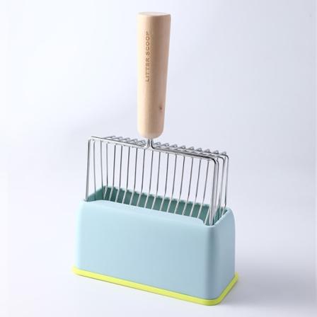 Ekstra stor rustfri kattesandsskovl Sæt 17 cm metal tr? Base blue