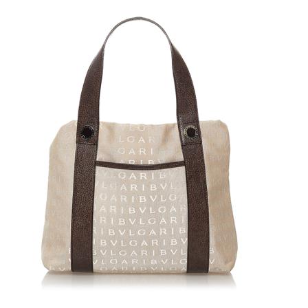 Bvlgari Vintage Pre -owned Logomania Canvas Håndtaske Brun, Dame Vintage Tasker, Størrelse: ONE Size