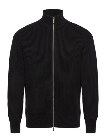 Slhdry Ls Knit Relaxed Full Zip Collar Black Selected