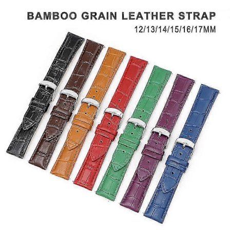 12/13/14/15/16/17MM Aitoa Nahkaa Oleva Ranneke Bambukuvioinen Nahkainen Kellon Ranneke [DB]