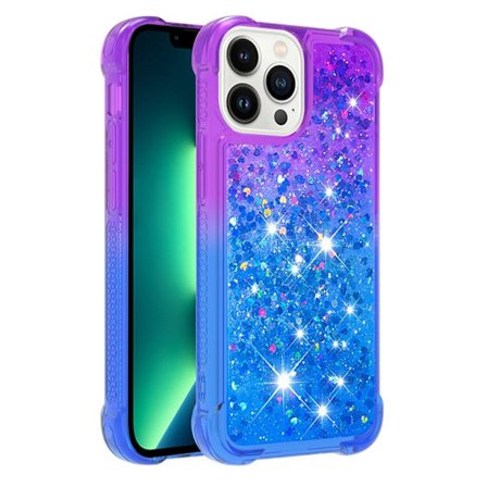 SKALO iPhone 15 Pro Max Kvicksand Glitter Hjärtan TPU-skal - Lila-Blå