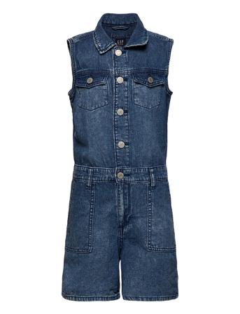 Kids Denim Sleeveless Romper Blue GAP