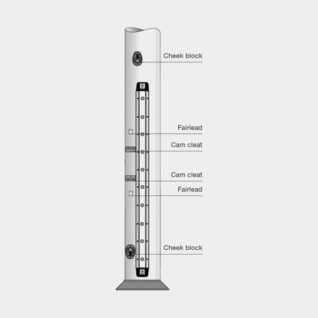 Seldén Heel lift arrangement for Spinnaker pole. Cheek blocks, Fairleads and Cam cleats included. For larger Seldén mast sections. (406-001-85)