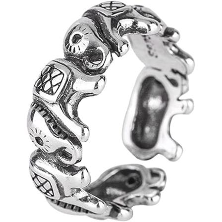 Kreativ Retro Søt Dyr Ring Sølv Elefant Gruppe Ring For Kvinner Personlighet Etnisk Stil Åpning Justerbar Ring Smykker