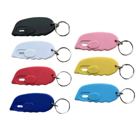 Logo Mini Muovi Kuorenveitsi Avaimenperä Kirjeenavaaja Muoti Kannettava Pahvilaatikon Veitsi DIY Avaimenperällä Mukautettu Valmistustuki