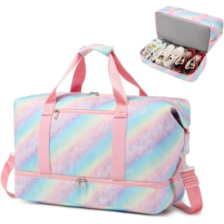 Kvindernes rejsetaske, stor kapacitet vandtæt sportstaske med skoopbevaring og våd lomme, 45L sammenklappelig rejsetaske til kvinder weekendtaske til 