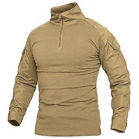 1/4 Glidelås Kamuflasje Langermet Taktisk Skjorte Menn Utendørs Airsoft Paintball CP Militære Kamp Skjorter S-5XL (XXXL khaki)