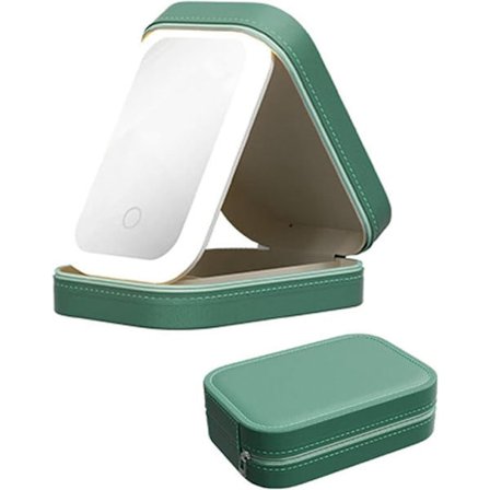 Bærbar makeup-taske med LED-spejl – Bærbart makeup-spejl med 3 lystilstande & opbevaringsrum, makeup-opbevaring til damer og rejser