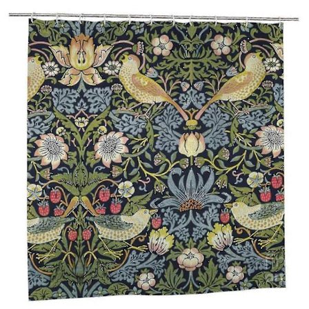 Erittäin pitkä suihkuverho Strawberry Thief Indigo Vintage -taide William Morrisilta 183x183 cm, homeenkestävä